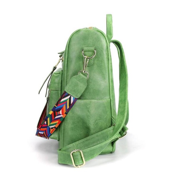 Green vegan leather zipper detail mini backpacks main image 5